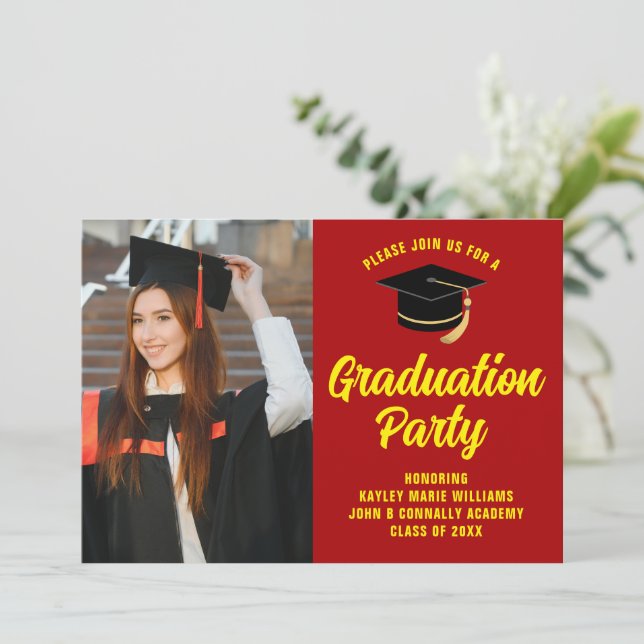 Red Yellow Graduate Photo 2025 Graduation Party Invitation (Standing Front)