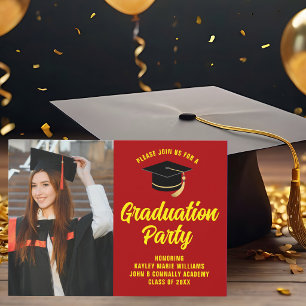Red Yellow Graduate Photo 2025 Graduation Party Invitation