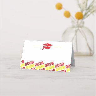 Red & Yellow Graduation Folding Label, Food  Place Card
