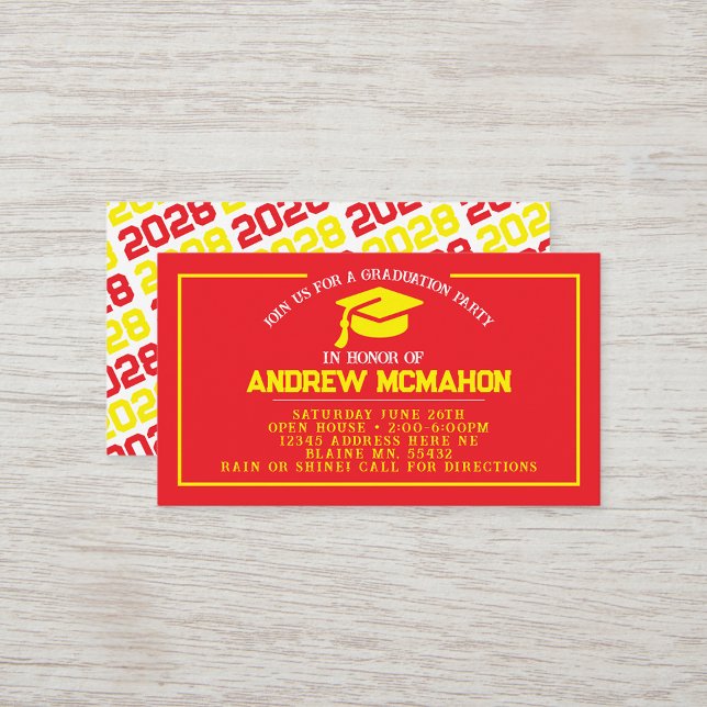 Red & Yellow Graduation Mini Graduation Invites (Red & Yellow Graduation Cap Mini Graduation Invites for Friends, Team Mates or as Inserts!)