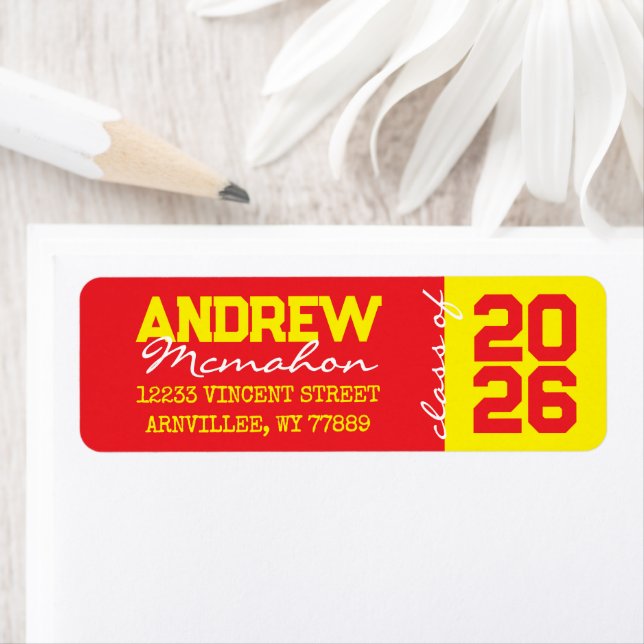 Red & Yellow Graduation Return Address Labels (Insitu)