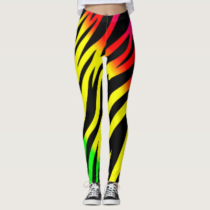 Red yellow green animal print leggings