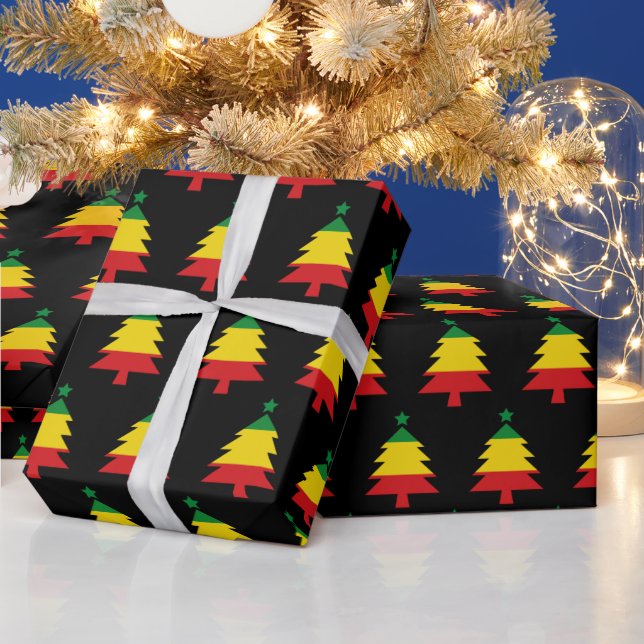 Red Yellow Green Black Rasta Christmas Tree Wrapping Paper (Holidays)