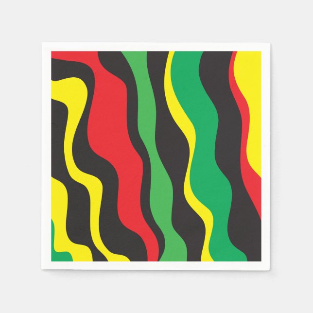Red Yellow Green Black Rasta Wave Party Napkin (Front)