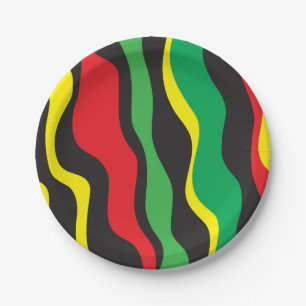 Red Yellow Green Black Rasta Wave Party Paper Plate