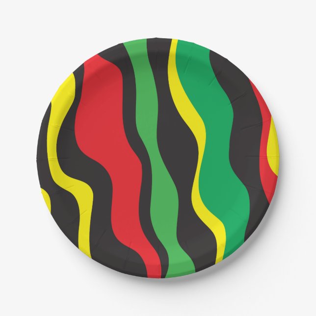 Red Yellow Green Black Rasta Wave Party Paper Plate (Front)