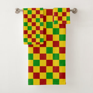 Red Yellow Green Chequered Pattern Design Bath Towel Set