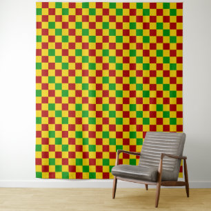 Red Yellow Green Chequered Pattern Design Tapestry