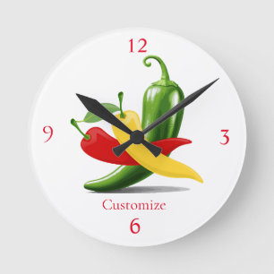 Red Yellow Green Chili Peppers Thunder_Cove Round Clock