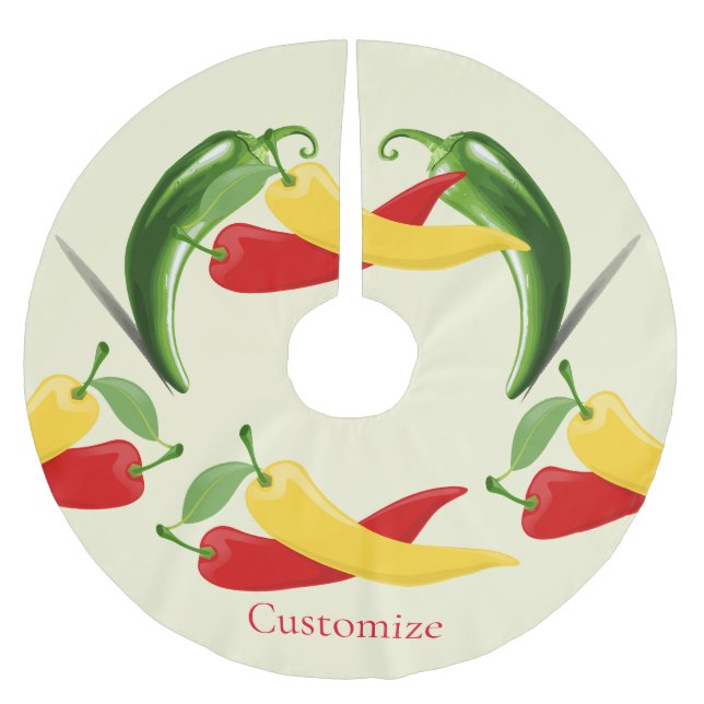 Red Yellow Green Chilli Peppers Thunder_Cove Brushed Polyester Tree Skirt (Front)