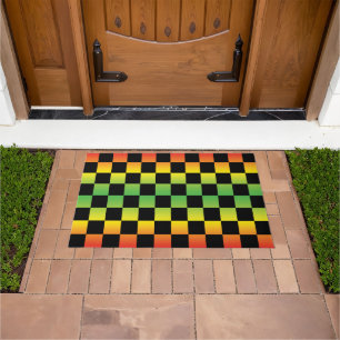 Red Yellow Green Rasta Ombre Chequerboard Doormat