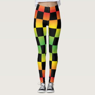Red Yellow Green Rasta Ombre Chequerboard Leggings