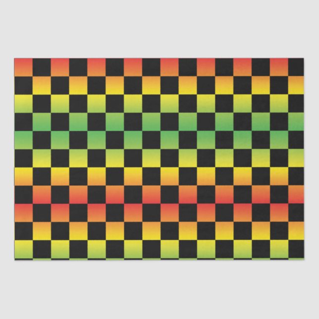 Red Yellow Green Rasta Ombre Chequerboard Tissue Paper (Front)
