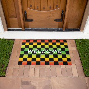 Red Yellow Green Rasta Ombre Chequerboard Welcome Doormat