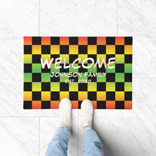 Red Yellow Green Rasta Ombre Chequerboard Welcome Doormat
