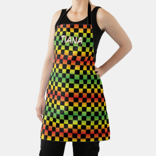  Red Yellow Green Rasta Ombre Chequered Monogram Apron