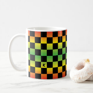  Red Yellow Green Rasta Ombre Chequered Monogram Coffee Mug