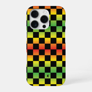 Red Yellow Green Rasta Ombre Chequered Monogram iPhone 16 Pro Case