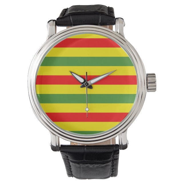 Red Yellow Green Stripes Design Watch (Front)