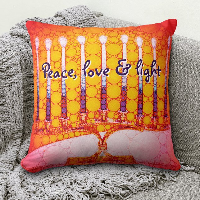 Red Yellow Hanukkah Menorah Peace Love  Light Bold Cushion (Creator Uploaded)