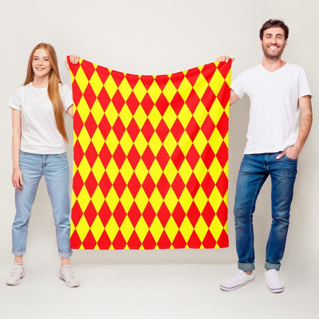 Red Yellow Harlequin Checkered Design  Fleece Blanket (Creator Uploaded)