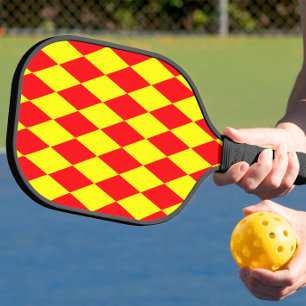 Red Yellow Harlequin Checkered Design Pickleball Paddle