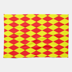 Red Yellow Harlequin Checkered Design  Tea Towel