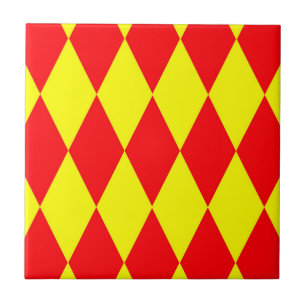 Red Yellow Harlequin Checkered Design Tile