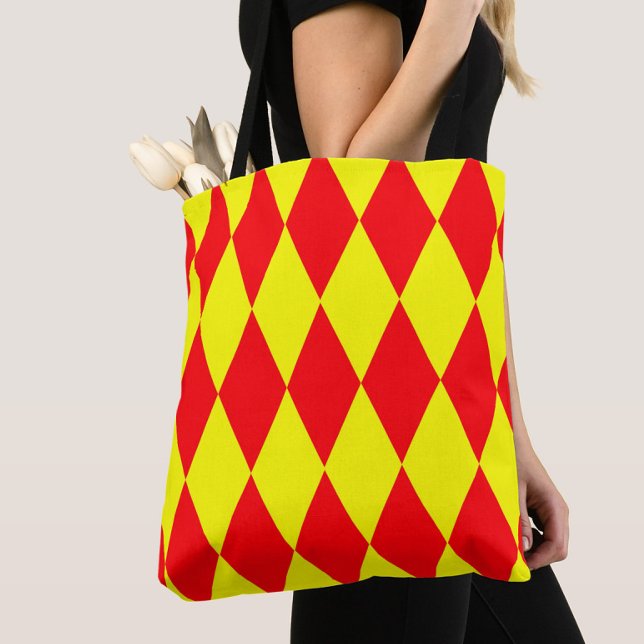 Red Yellow Harlequin Checkered Design  Tote Bag (Creator Uploaded)