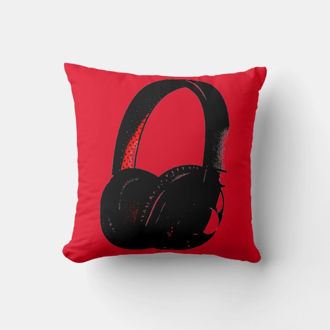 Red Yellow Headphone Pop Art Head Phone Cushion (Front)