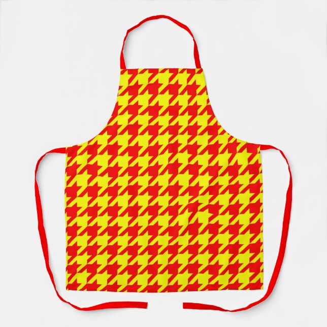Red Yellow Houndstooth Plaid Check Apron (Front)