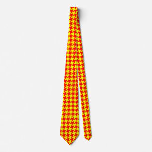 Red Yellow Houndstooth Plaid Check Tie