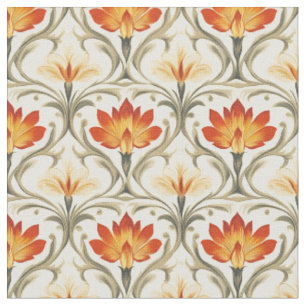 Red / Yellow / Ivory Art Nouveau Flowers Fabric