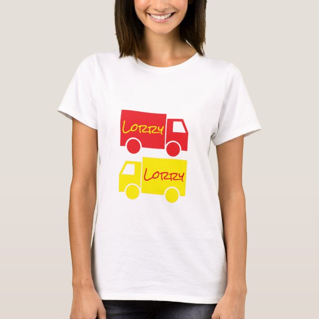 Red Yellow Lorry Trucks Retro Typography Art T-Shirt (Front)