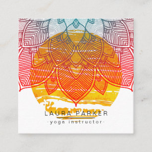 Red Yellow Lotus Mandala Yoga Instructor Holistic Square Business Card