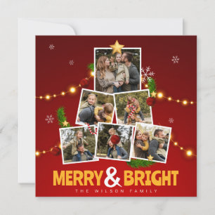 Red & Yellow Merry and Bright Family Photo Collage Holiday Card