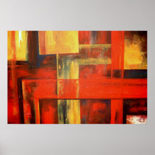 Red Yellow Modern Abstract Painting Poster