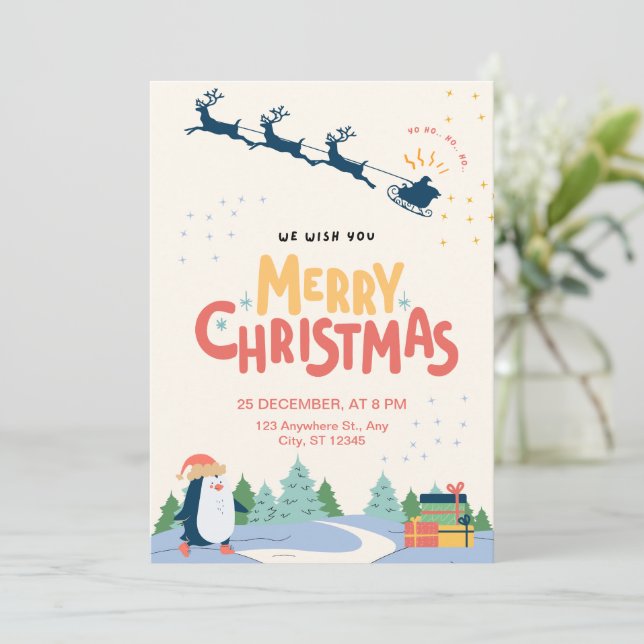 Red Yellow Modern Minimalist Merry Christmas Invitation (Standing Front)