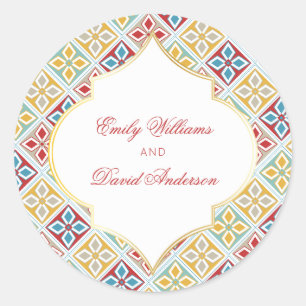 Red Yellow Moroccan Tiles Pattern  Classic Round Sticker