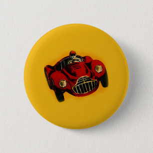 Red Yellow Old Auto Racing Car 6 Cm Round Badge