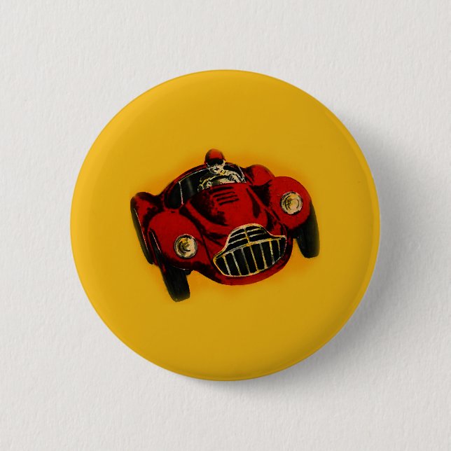 Red Yellow Old Auto Racing Car 6 Cm Round Badge (Front)