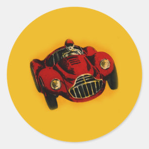 Red Yellow Old Auto Racing Car Classic Round Sticker