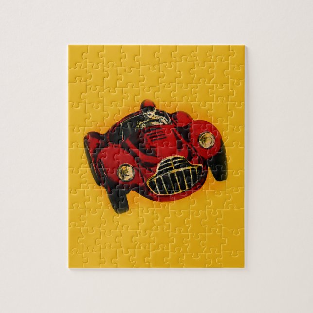 Red Yellow Old Auto Racing Car Jigsaw Puzzle (Vertical)
