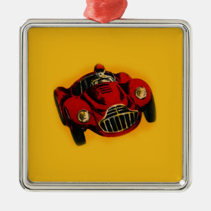 Red Yellow Old Auto Racing Car Metal Tree Decoration