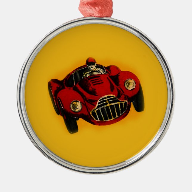 Red Yellow Old Auto Racing Car Metal Tree Decoration (Front)