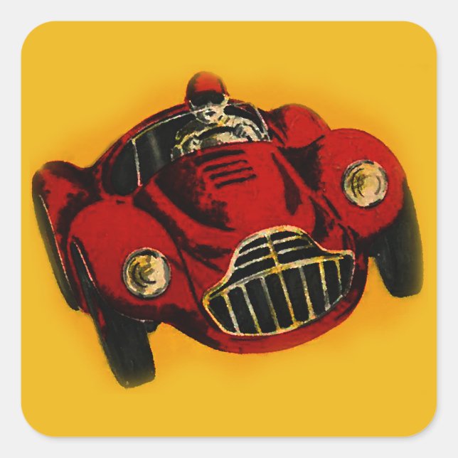 Red Yellow Old Auto Racing Car Square Sticker (Front)