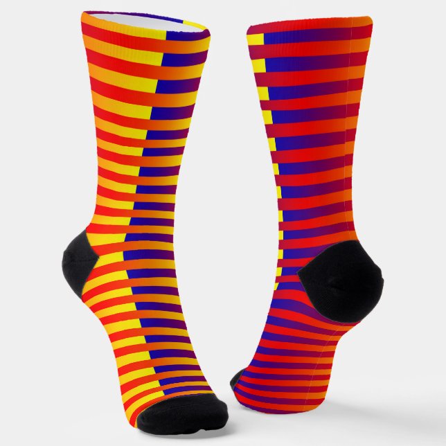 Red Yellow Orange Blue Striped Pattern Socks (Angled)