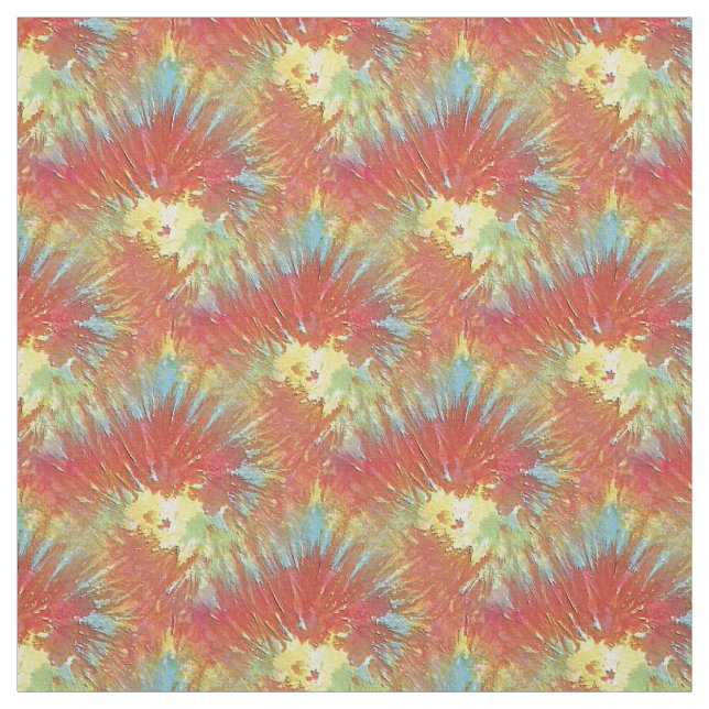 Red Yellow Orange Blue Tie Dye Spiral Pattern Fabric (Swatch)