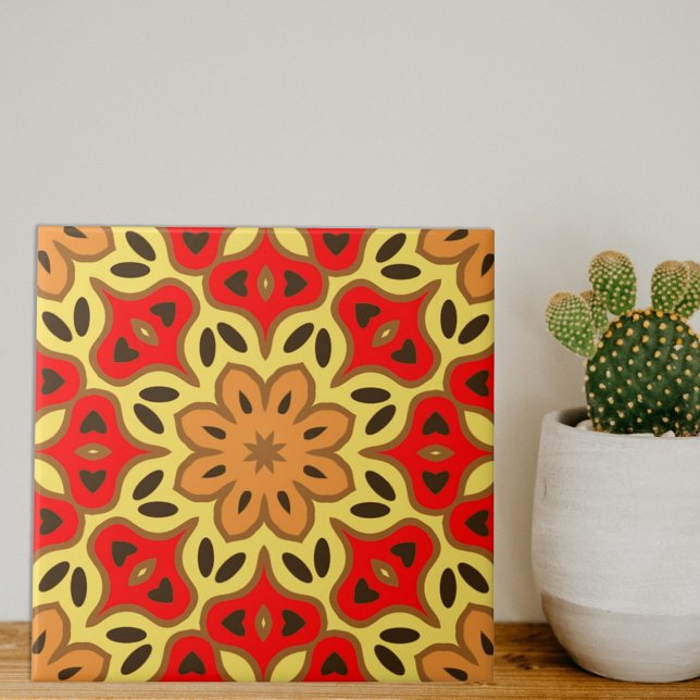 Red Yellow & Orange Boho Mosaic Geometric Pattern Tile (Creator Uploaded)