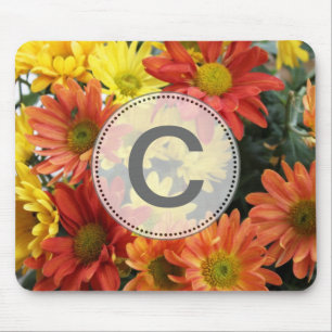 Red, yellow, orange colorful autumn daisy flowers. mouse mat